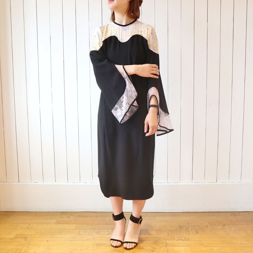 Mame Kurogouchi – Silk Lame Printed Sleeves I-Line Dress – A.I.R. 