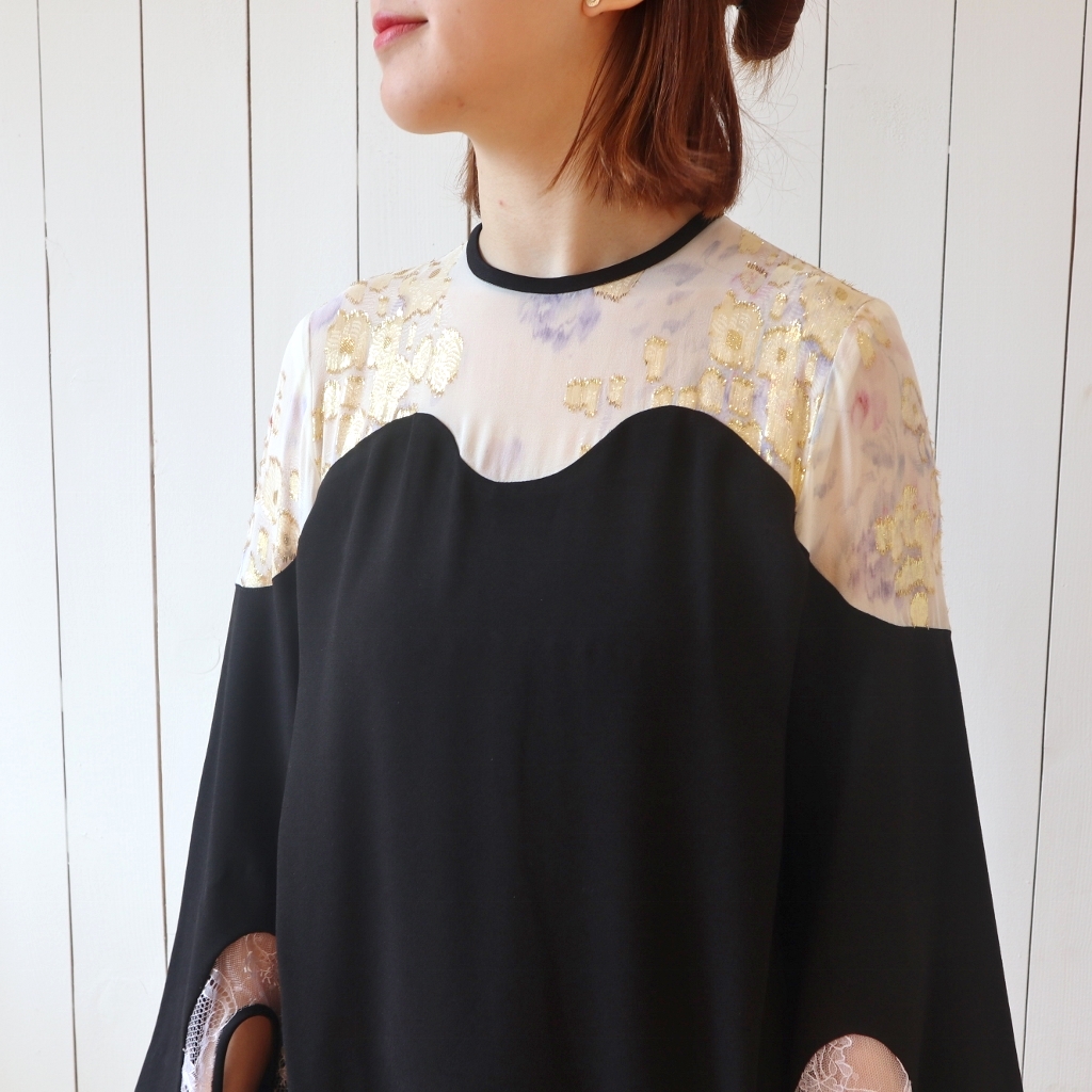 Mame Kurogouchi – Silk Lame Printed Sleeves I-Line Dress – A.I.R.